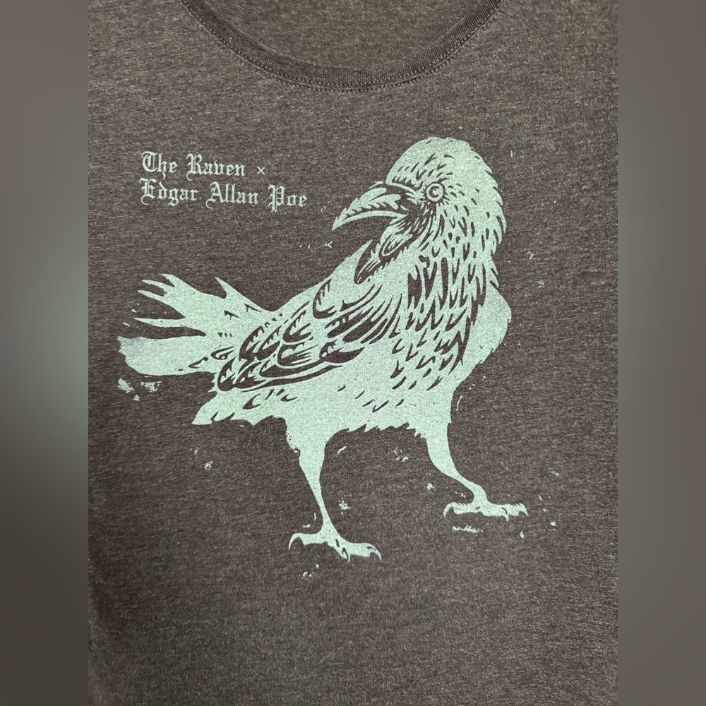 Out Of Print The Raven Gray T-Shirt with Edgar Allan Poe Raven Print Size Small - Picture 11 of 12